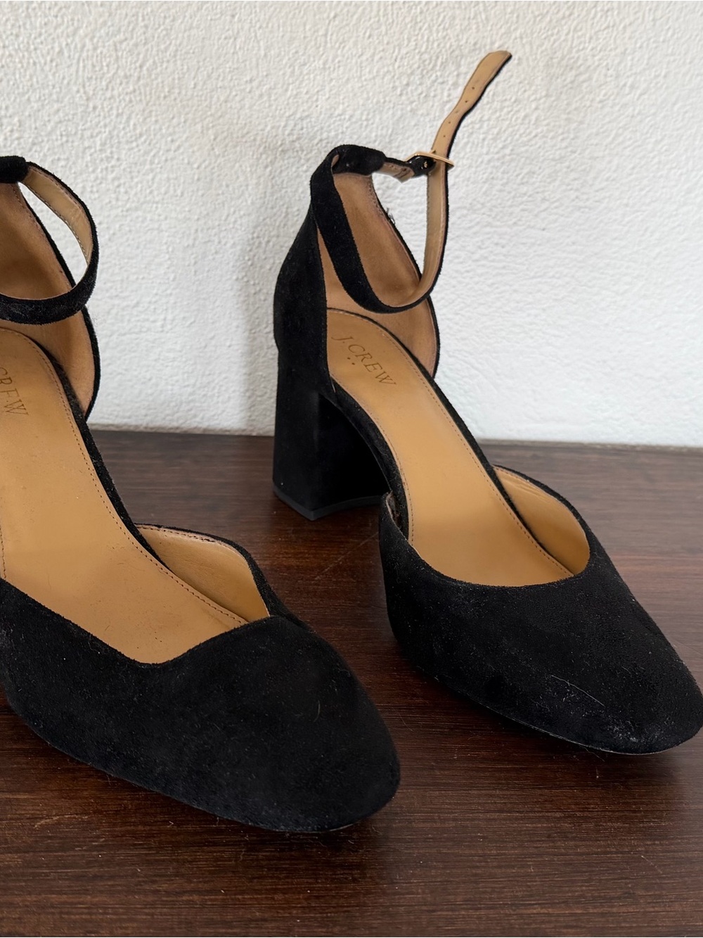 J. Crew Black Suede Ankle-Strap Block Heels